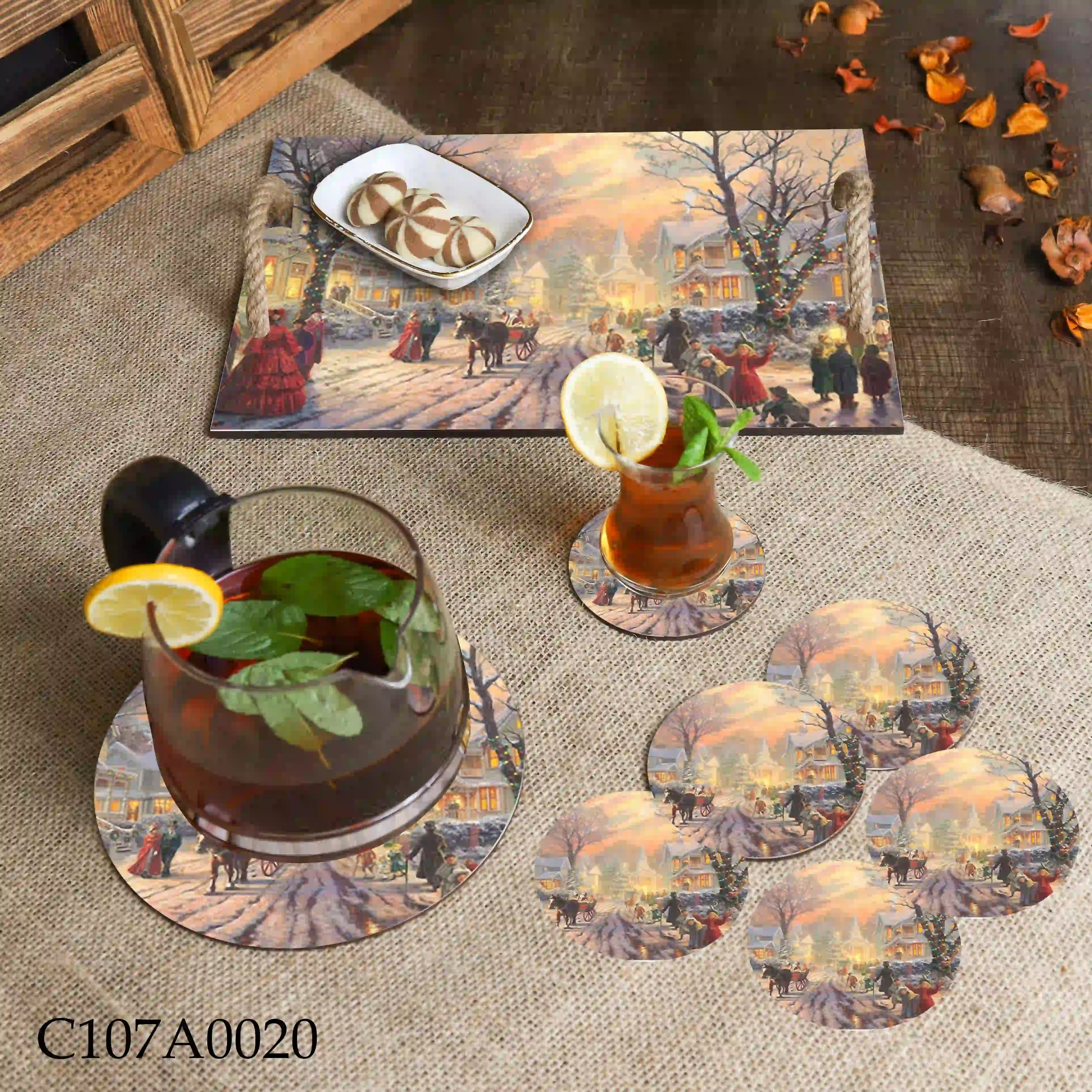 صينية مطبوعة شارع عيد الميلاد الثلجي