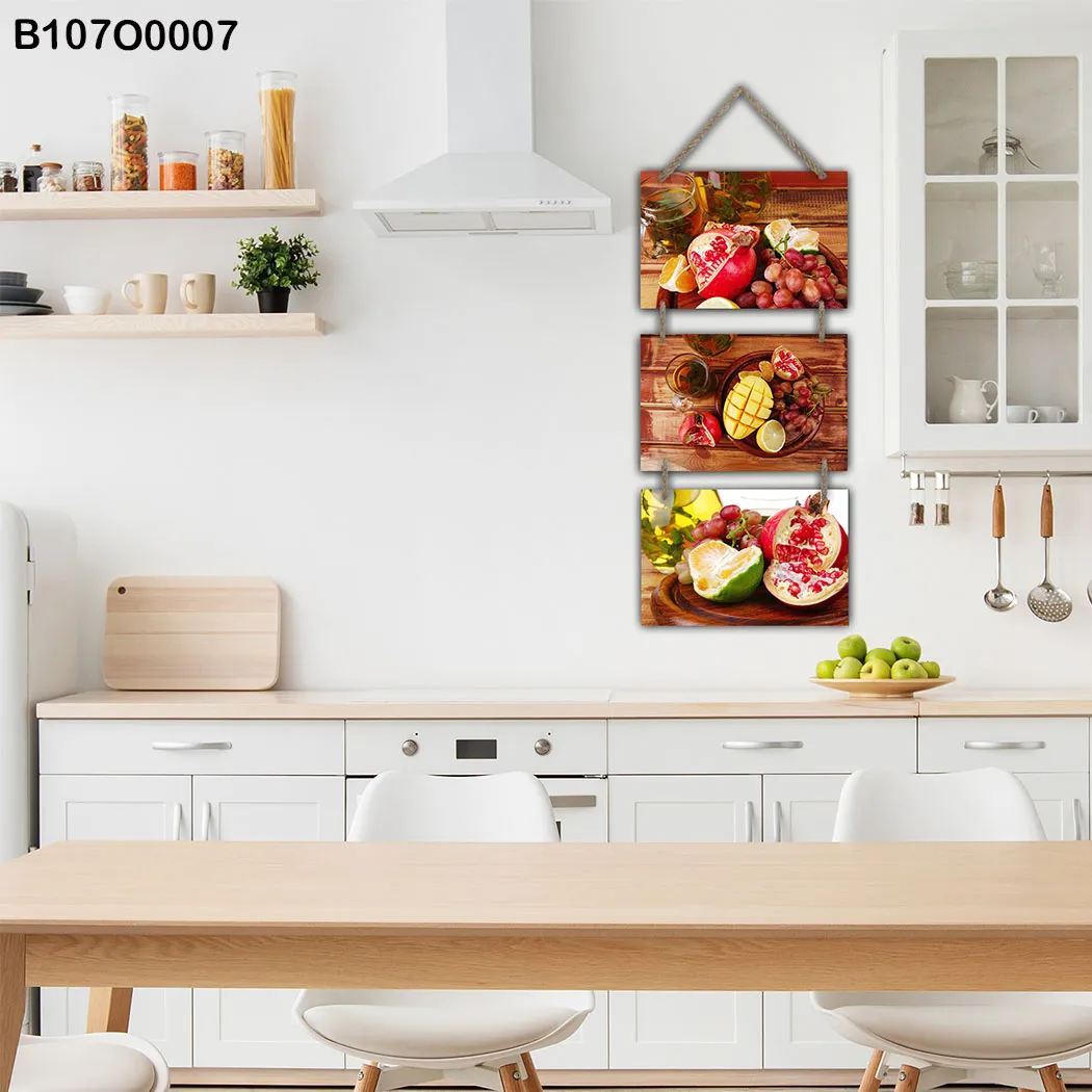 لوحة جدارية تعليق ثلاثية بتصميم فواكه طازجة ملونة