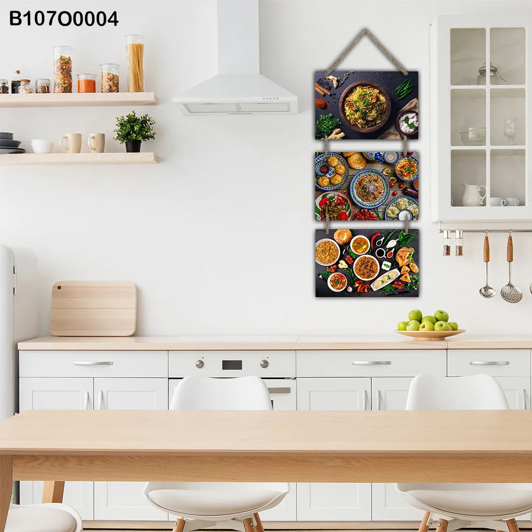 لوحة جدارية تعليق ثلاث قطع لمأكولات متنوعة