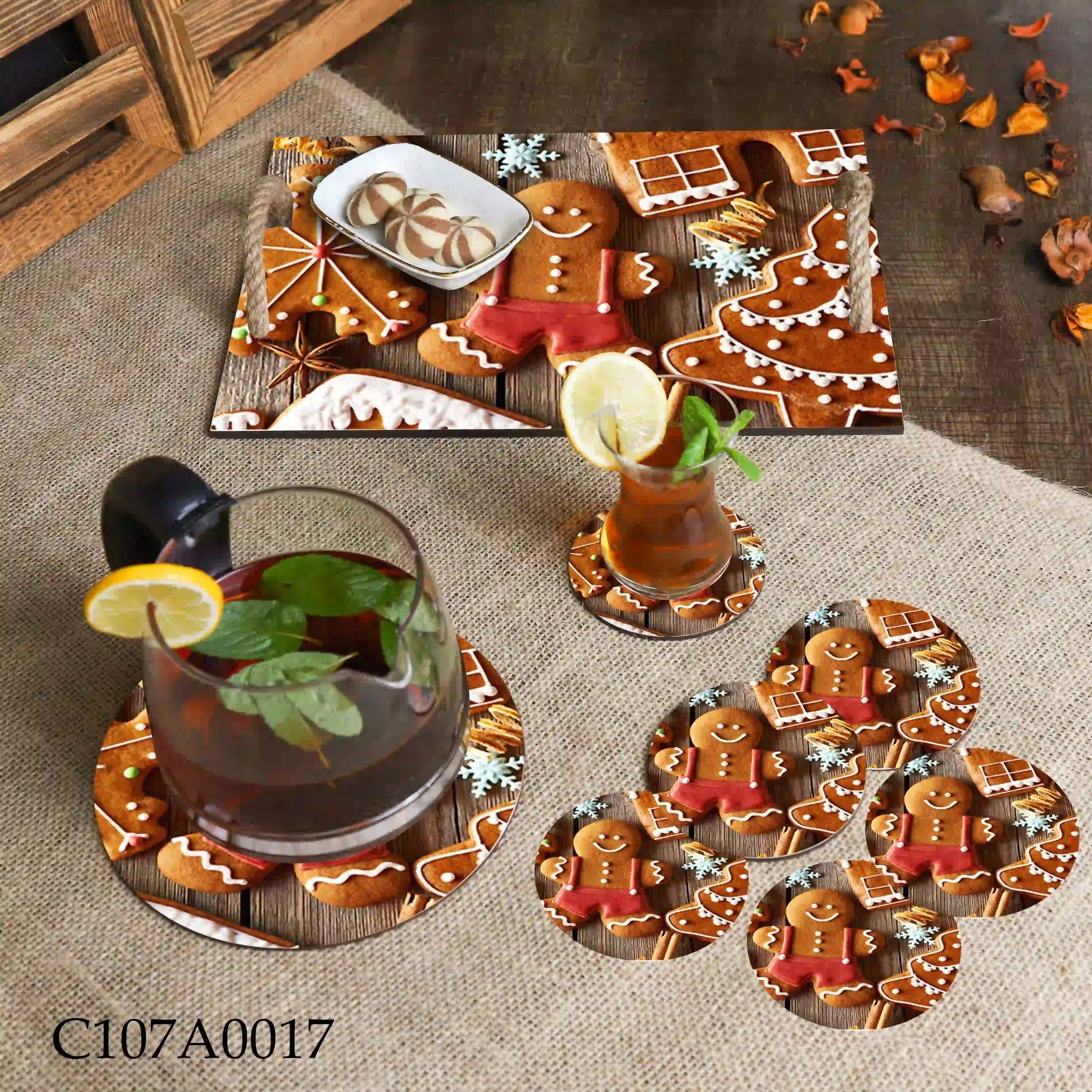 صينية مطبوعة بسكويت الزنجبيل لعيد الميلاد