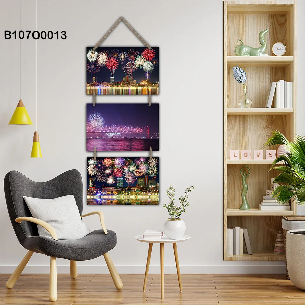 لوحة جدارية تعليق ثلاث قطع لاحتفالات الألعاب النارية