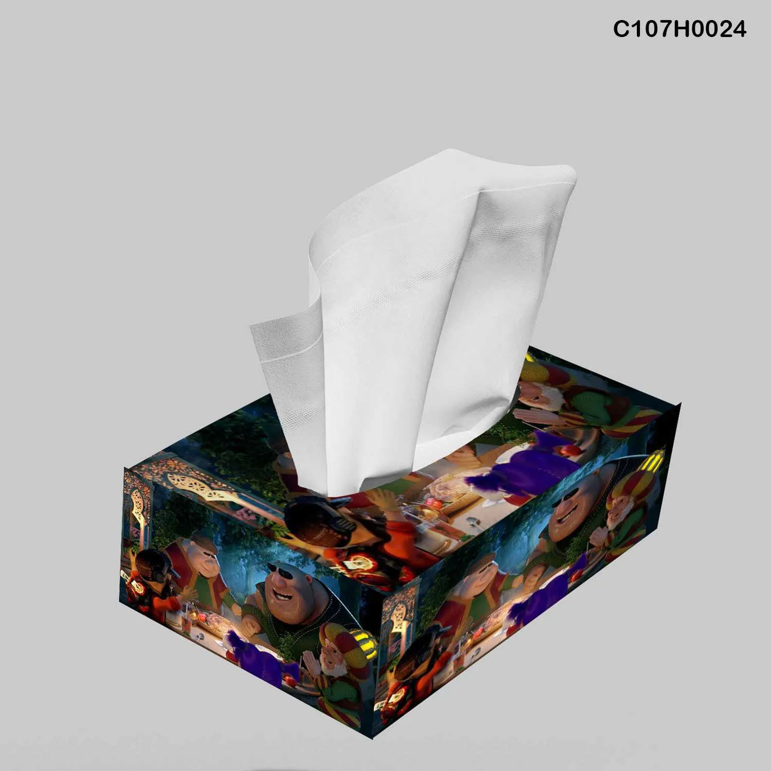 علبة محارم طباعة ديجيتال أجواء إفطار رمضاني كرتوني