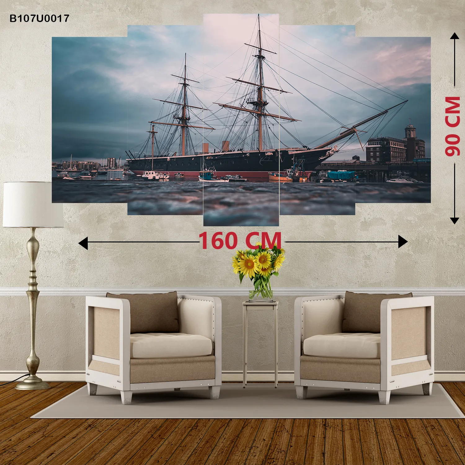 لوحة جدارية سفينة تاريخية في الميناء