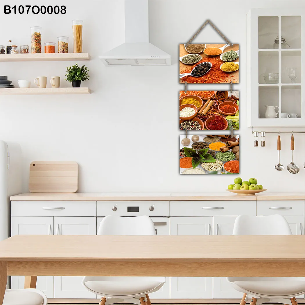لوحة جدارية تعليق ثلاثية بتصميم توابل وبهارات ملونة
