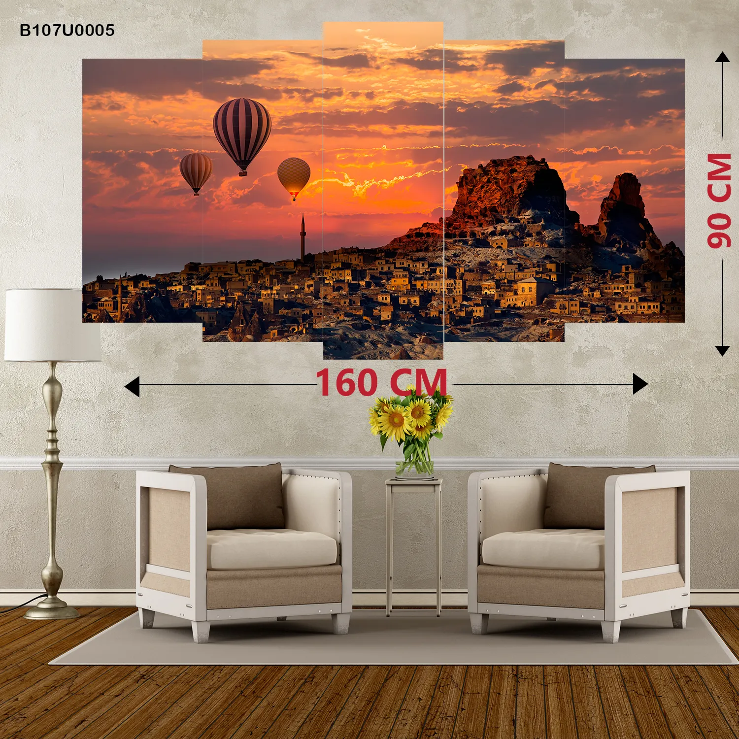 لوحة جدارية مناطيد فوق المدينة وقت الغروب