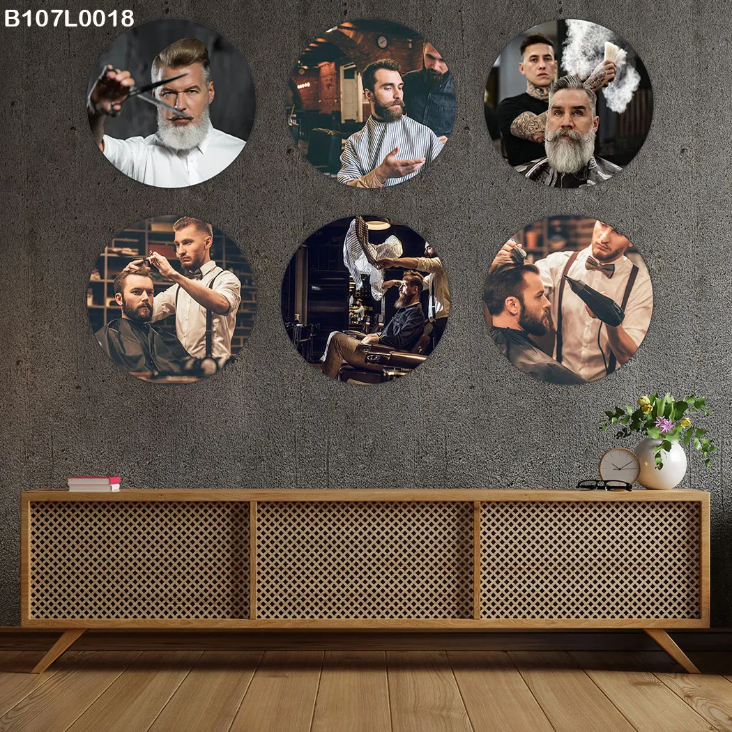 لوحة جدارية ست دوائر صالون حلاقة رجالي