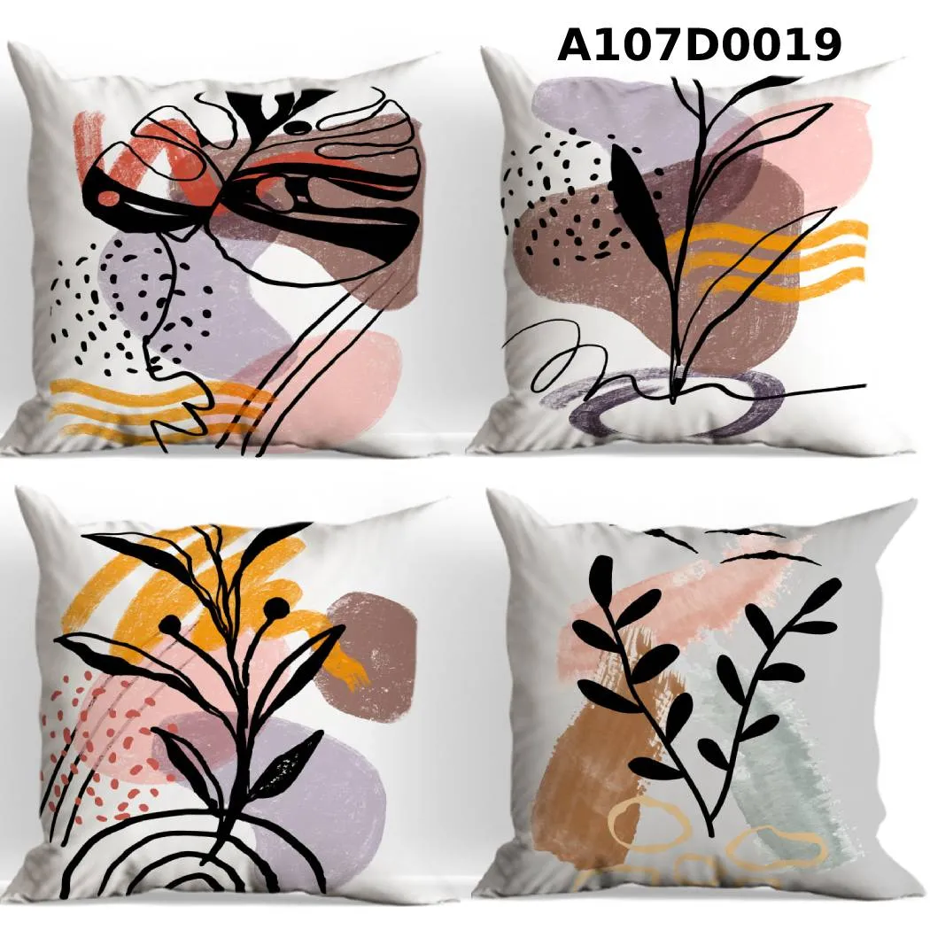 طقم أوجه مخدات مطبوع رسومات نباتية تجريدية
