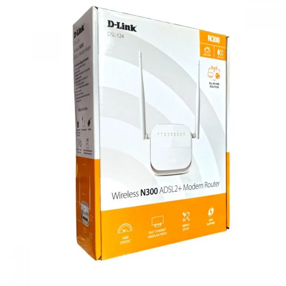 راوتر  D-Link DSL-124 Wireless N300 ADSL2+ 4-Port Router