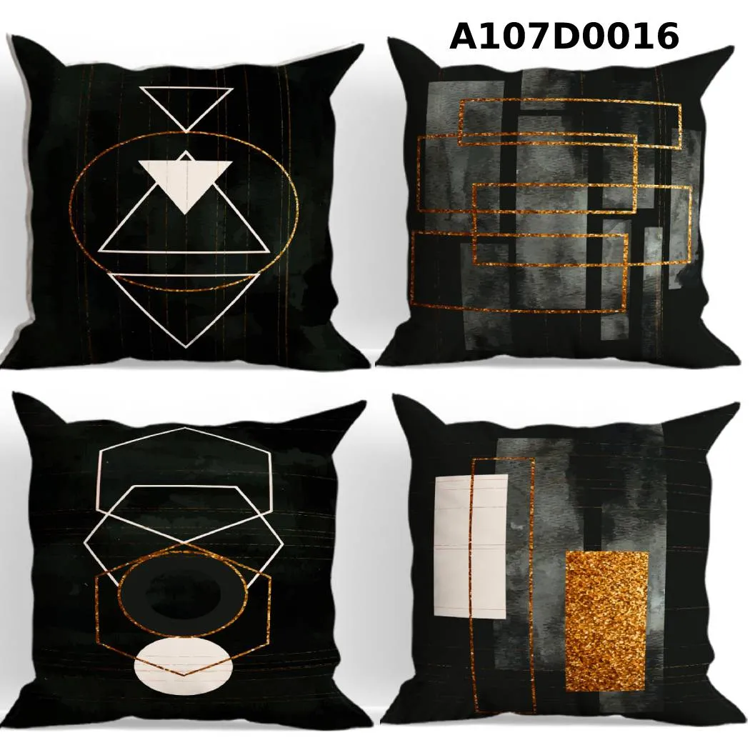 طقم أوجه مخدات مطبوع أشكال هندسية ذهبية